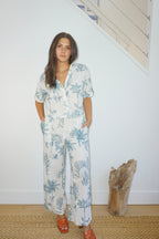 Cali Cropped Shirt in Faded Teal Palms