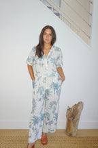 Cali Cropped Shirt in Faded Teal Palms