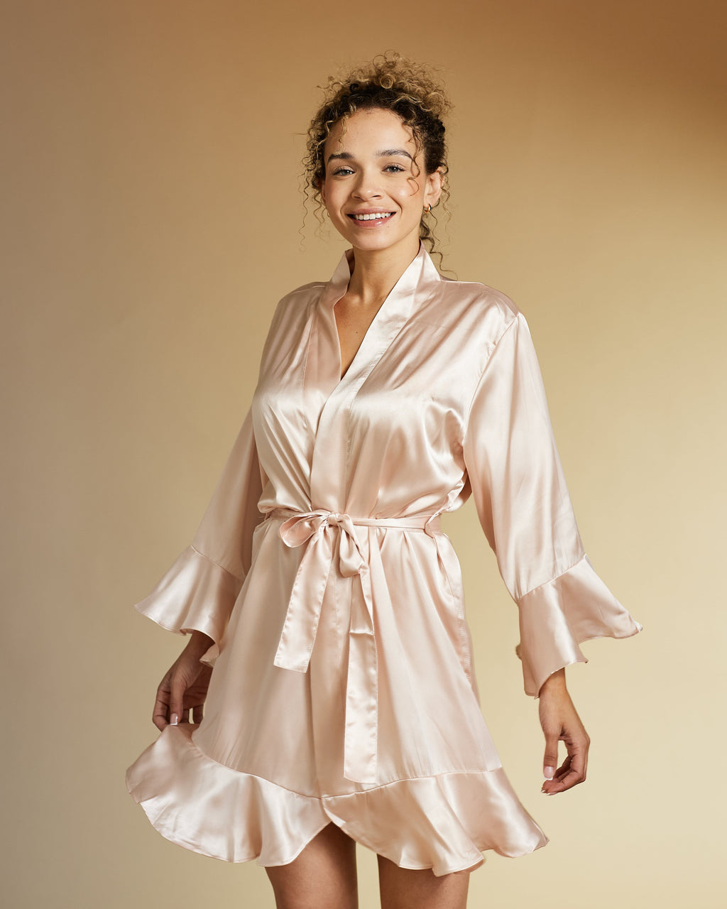 Pink Ruffle Robe & Fluffy Slippers Set