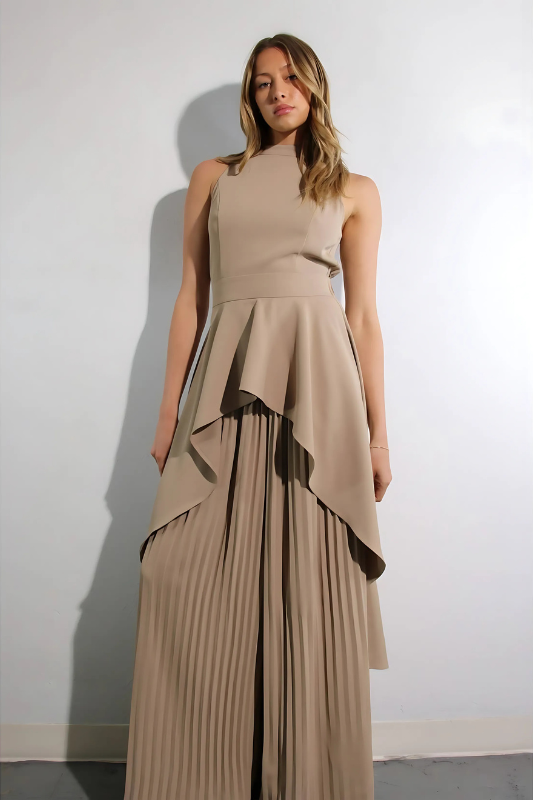 Escape to Milan Taupe Pleated Pants Set