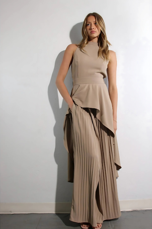 Escape to Milan Taupe Pleated Pants Set