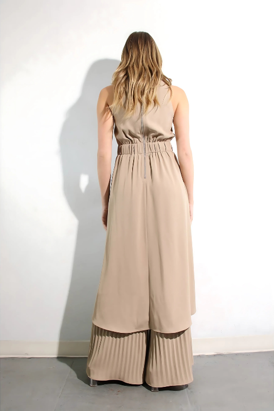 Escape to Milan Taupe Pleated Pants Set