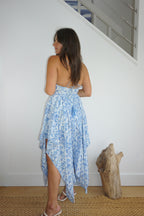 Cross Back Dress in Faded Blue Ikat