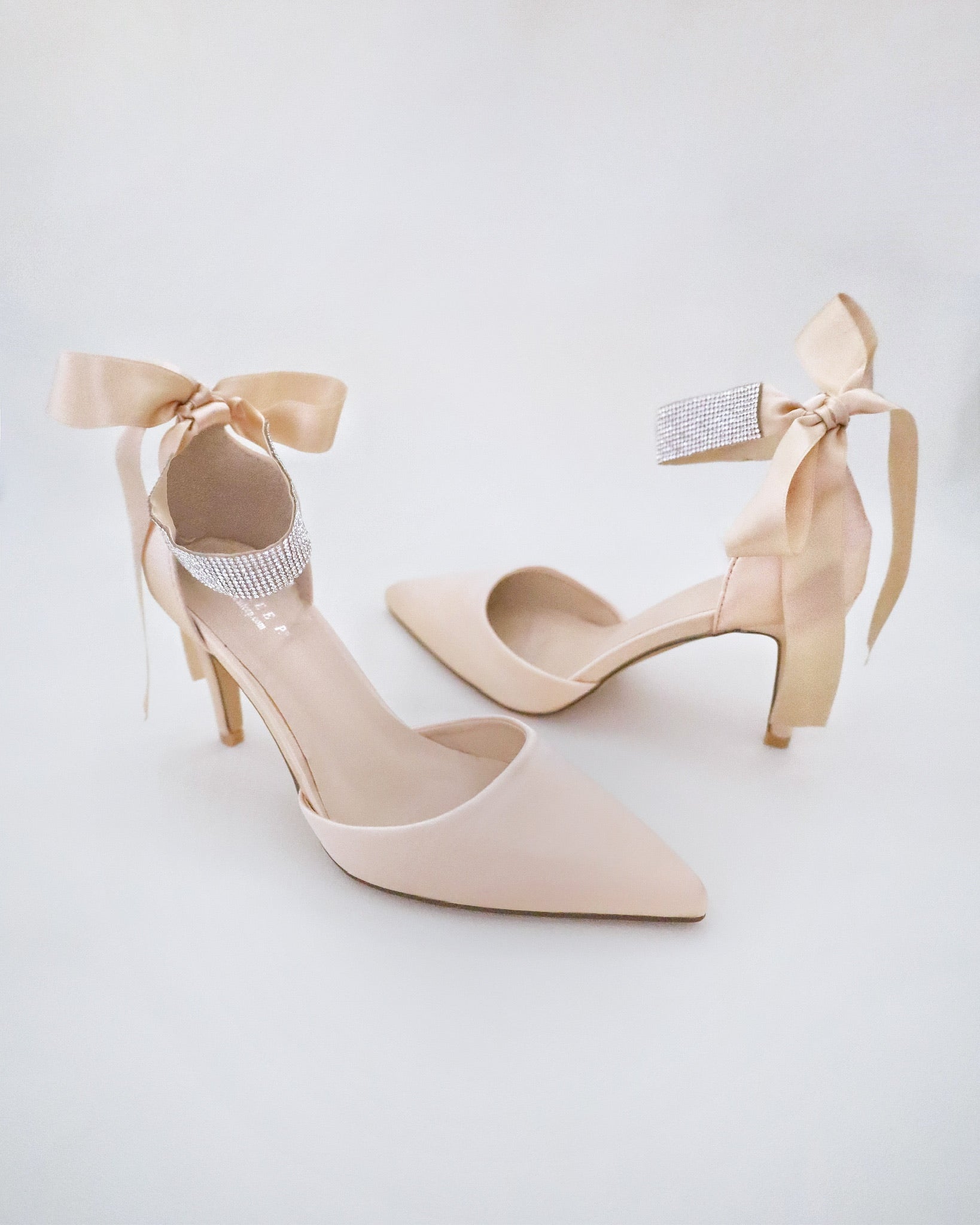 Satin Evening Heels with Rhinestones Strap