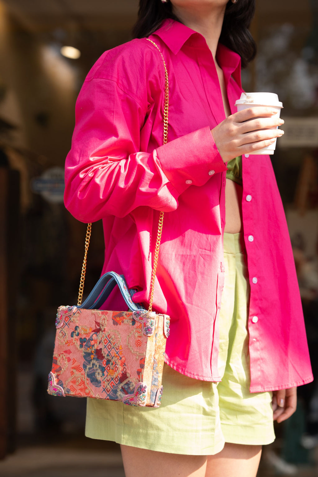 Pink Brocade Briefcase Bag