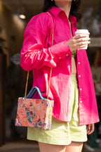 Pink Brocade Briefcase Bag