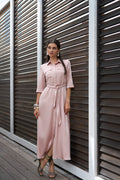 Satin Pocket Belted Dress- Pink