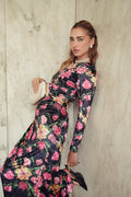Side Ruched Velvet Dress- Winter Blossom