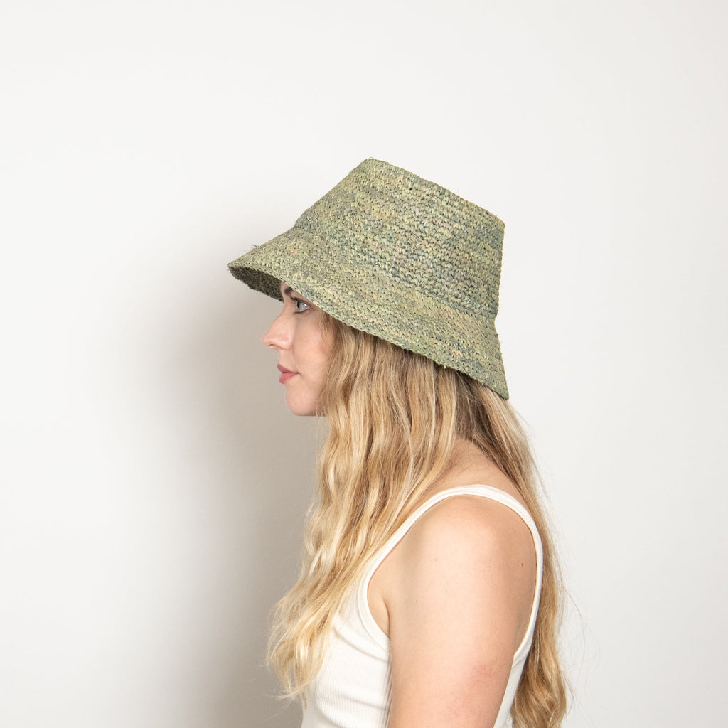 Lolo Raffia Bucket in Green Blue