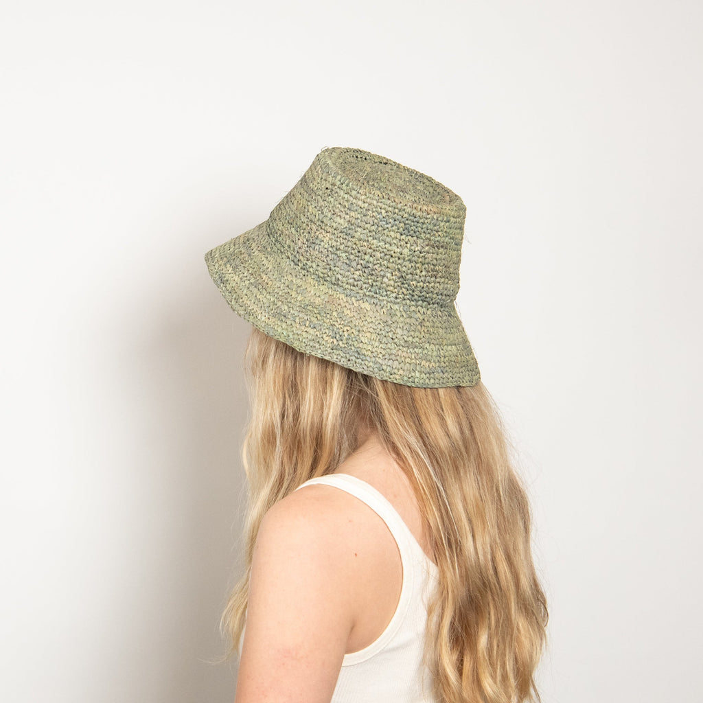 Lolo Raffia Bucket in Green Blue