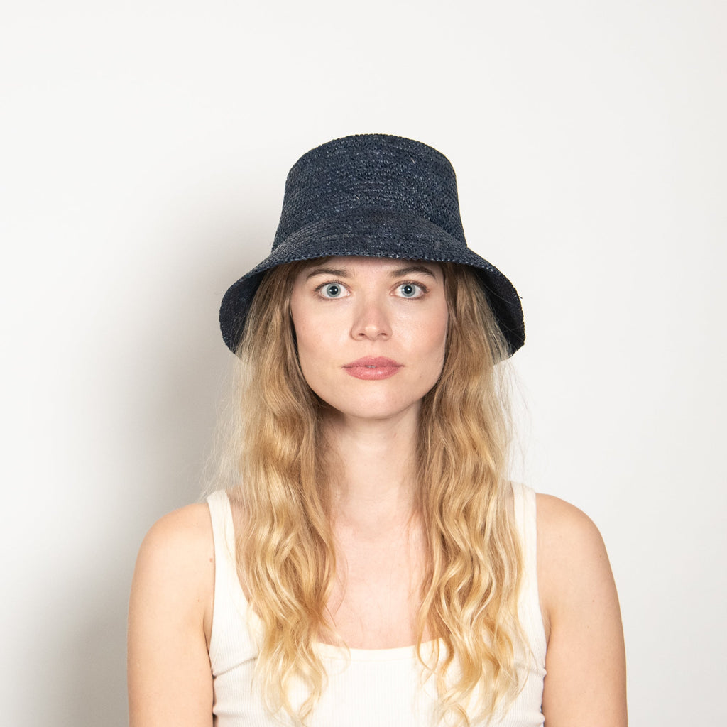 Tali Raffia Bucket in Midnight Blue