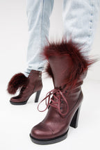 The Melo Burgundy Leather Fur-Trimmed Platform Boots