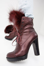 The Melo Burgundy Leather Fur-Trimmed Platform Boots