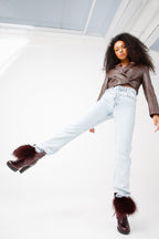 The Melo Burgundy Leather Fur-Trimmed Platform Boots