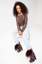 The Melo Burgundy Leather Fur-Trimmed Platform Boots