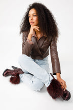 The Melo Burgundy Leather Fur-Trimmed Platform Boots