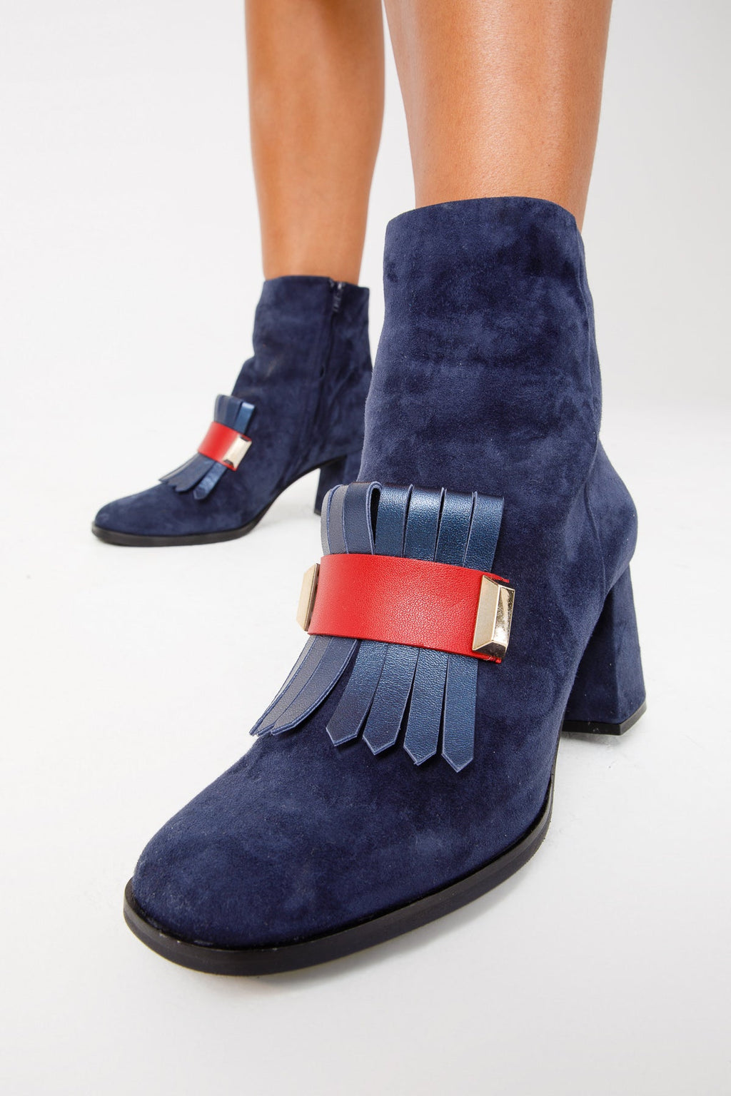 The Luksor Navy Blue Suede Block-Heel Boots
