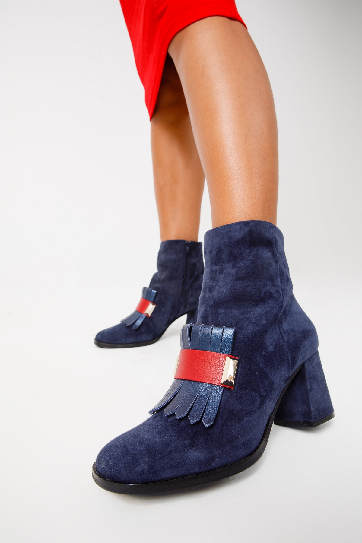The Luksor Navy Blue Suede Block-Heel Boots