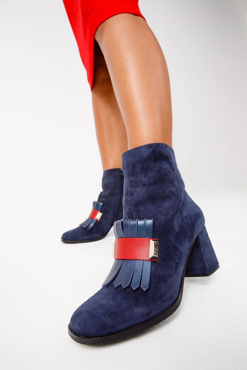 The Luksor Navy Blue Suede Block-Heel Boots