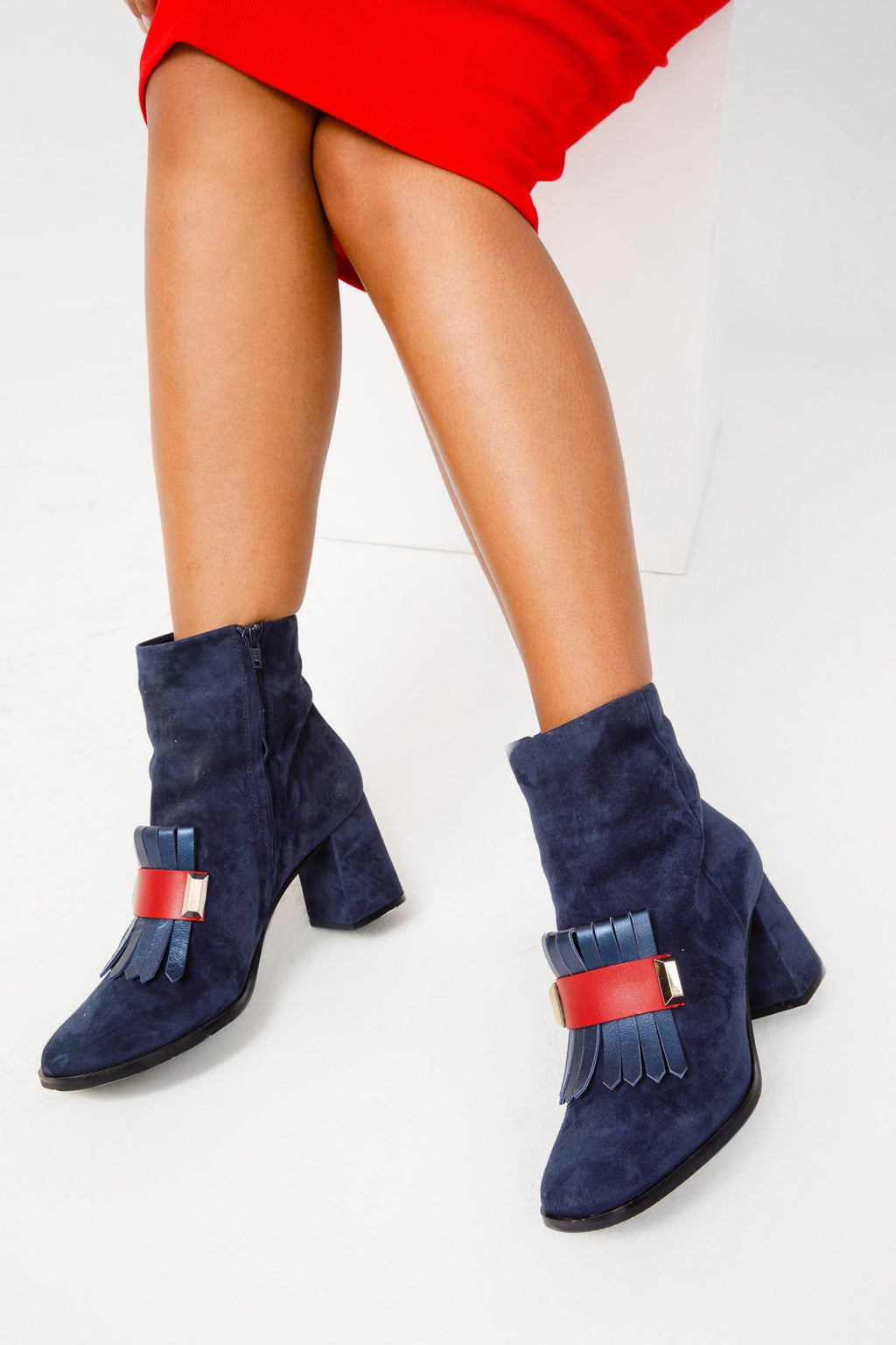 The Luksor Navy Blue Suede Block-Heel Boots