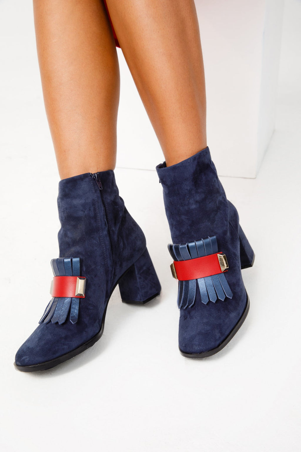 The Luksor Navy Blue Suede Block-Heel Boots