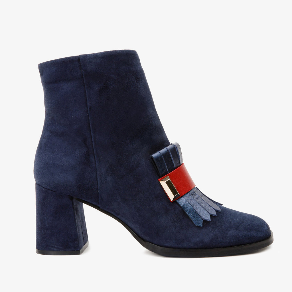 The Luksor Navy Blue Suede Block-Heel Boots