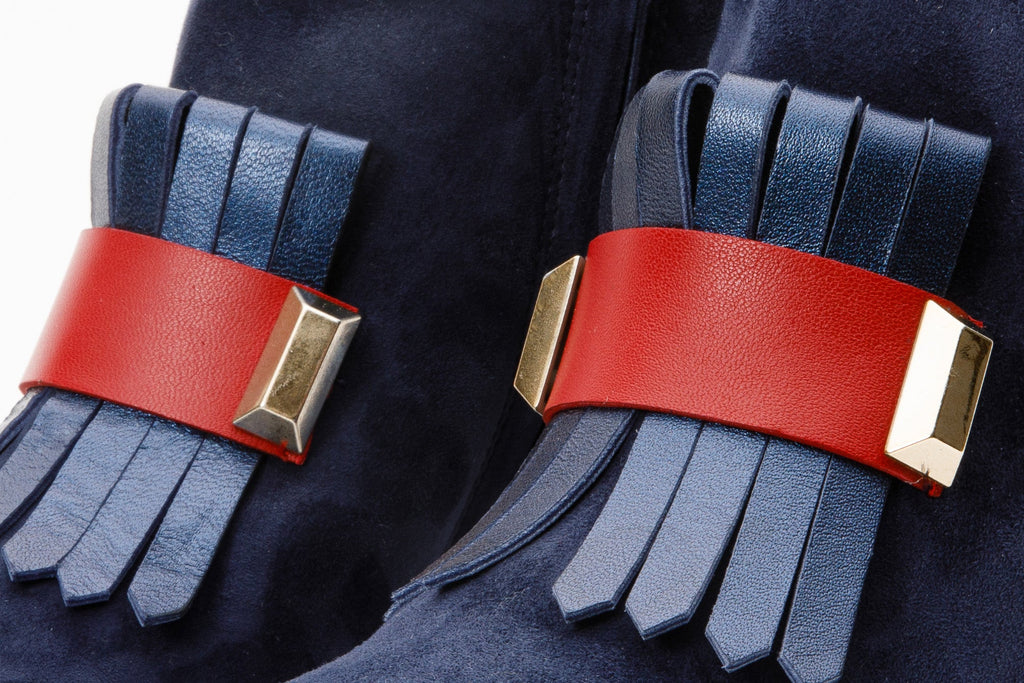 The Luksor Navy Blue Suede Block-Heel Boots