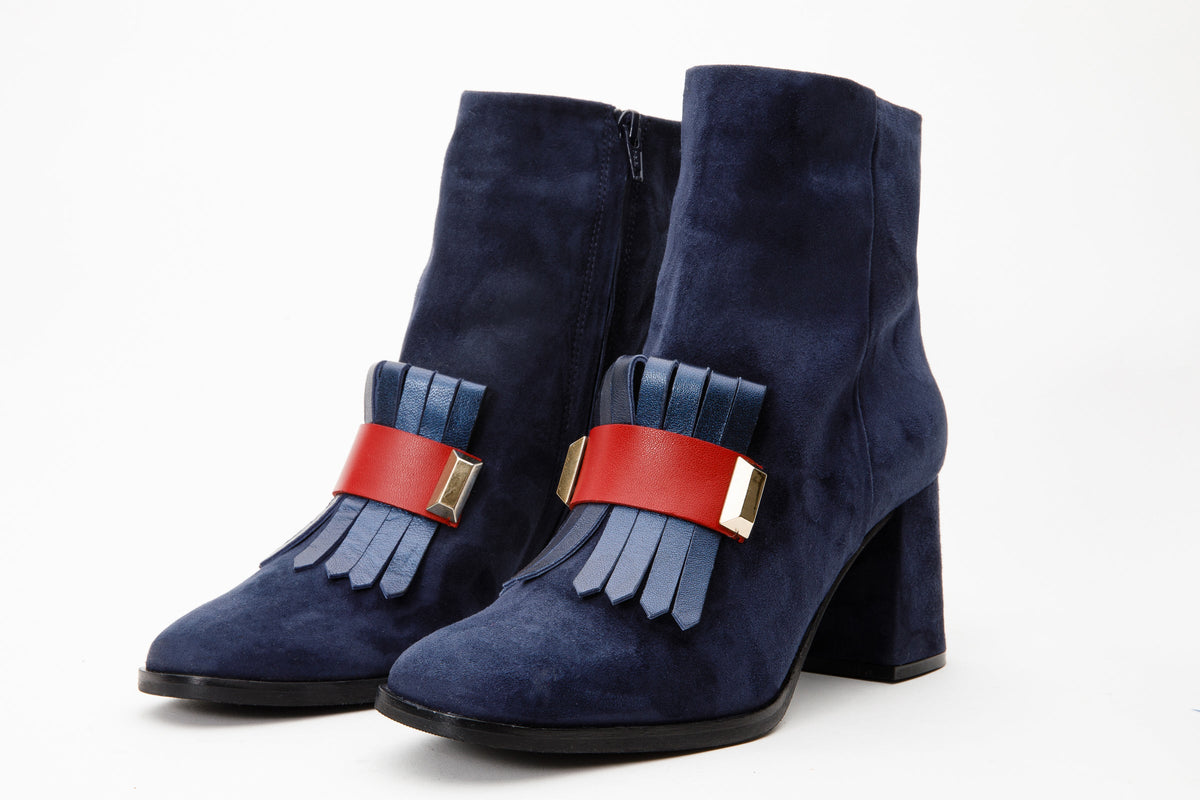 The Luksor Navy Blue Suede Block-Heel Boots