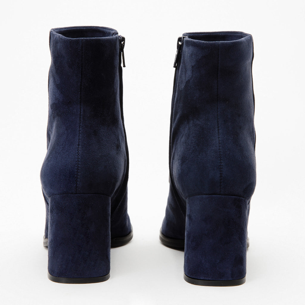 The Luksor Navy Blue Suede Block-Heel Boots