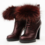The Melo Burgundy Leather Fur-Trimmed Platform Boots