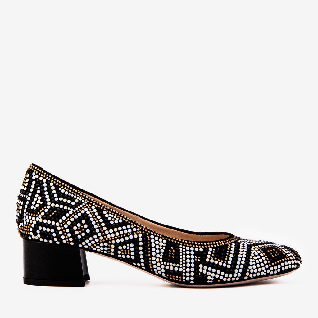 Crystal-Embellished Black Leather Pump