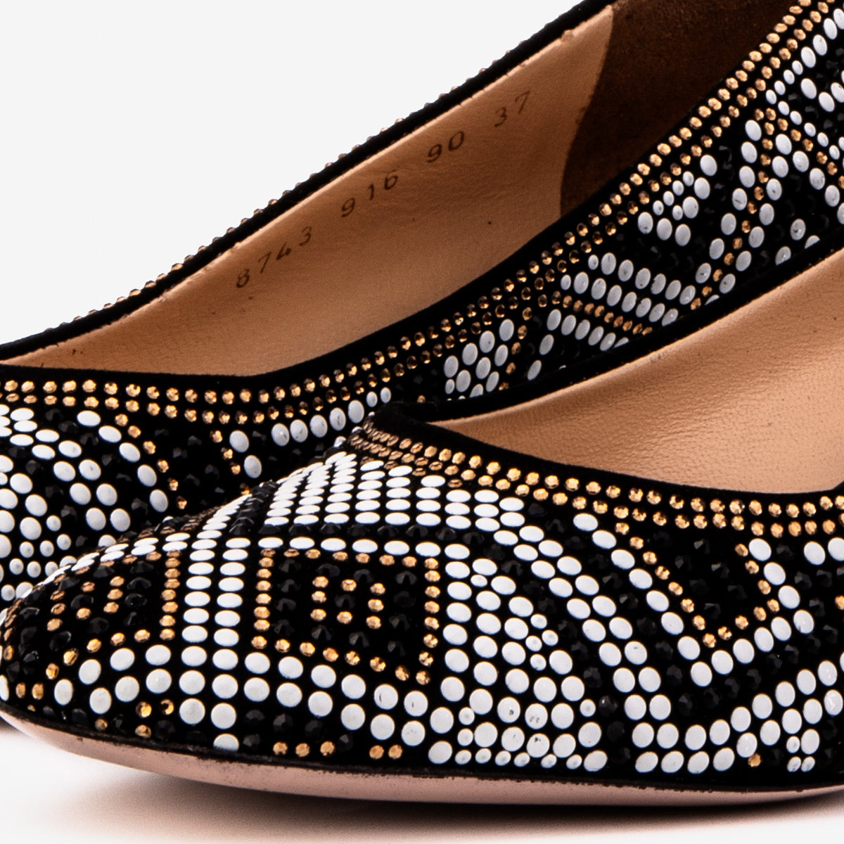Crystal-Embellished Black Leather Pump