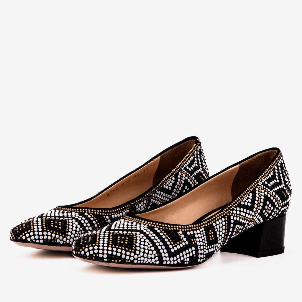 Crystal-Embellished Black Leather Pump