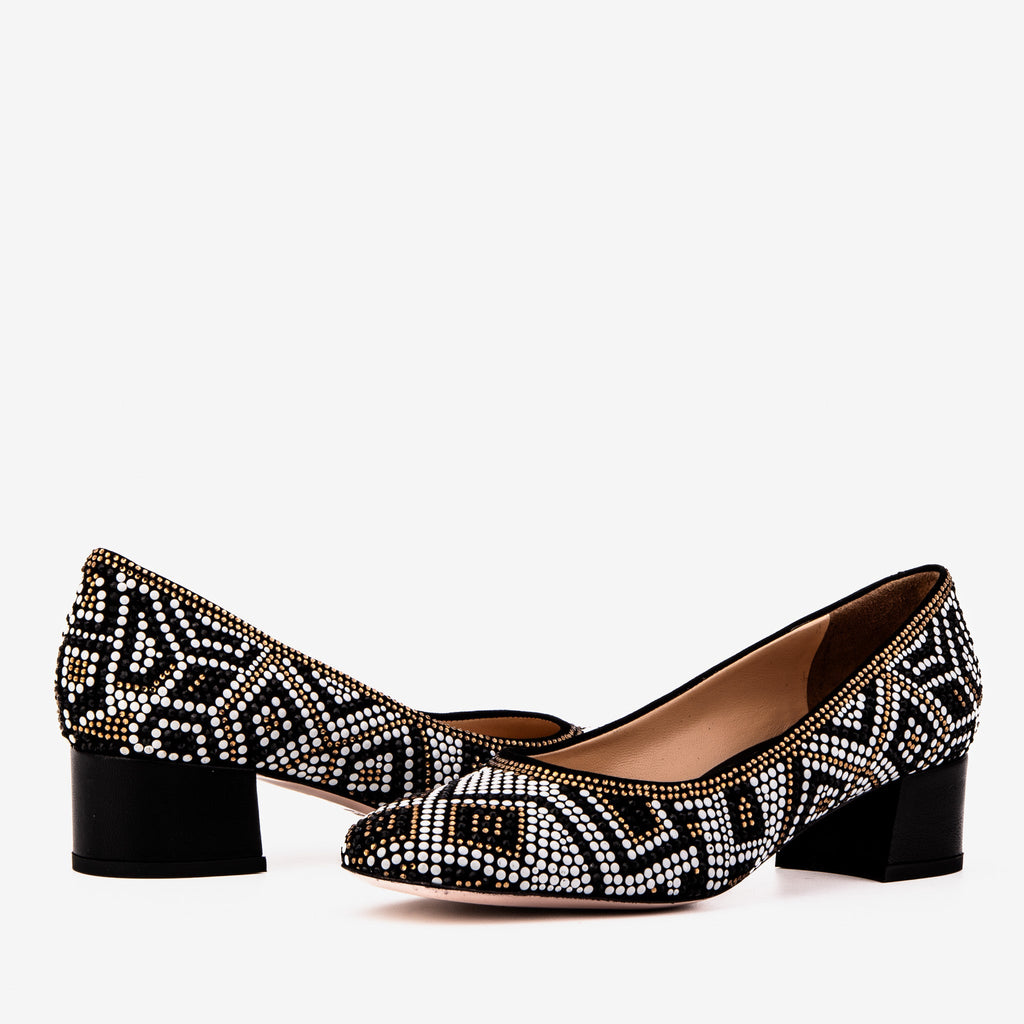 Crystal-Embellished Black Leather Pump