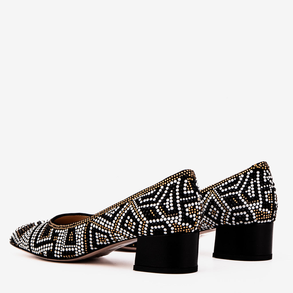Crystal-Embellished Black Leather Pump