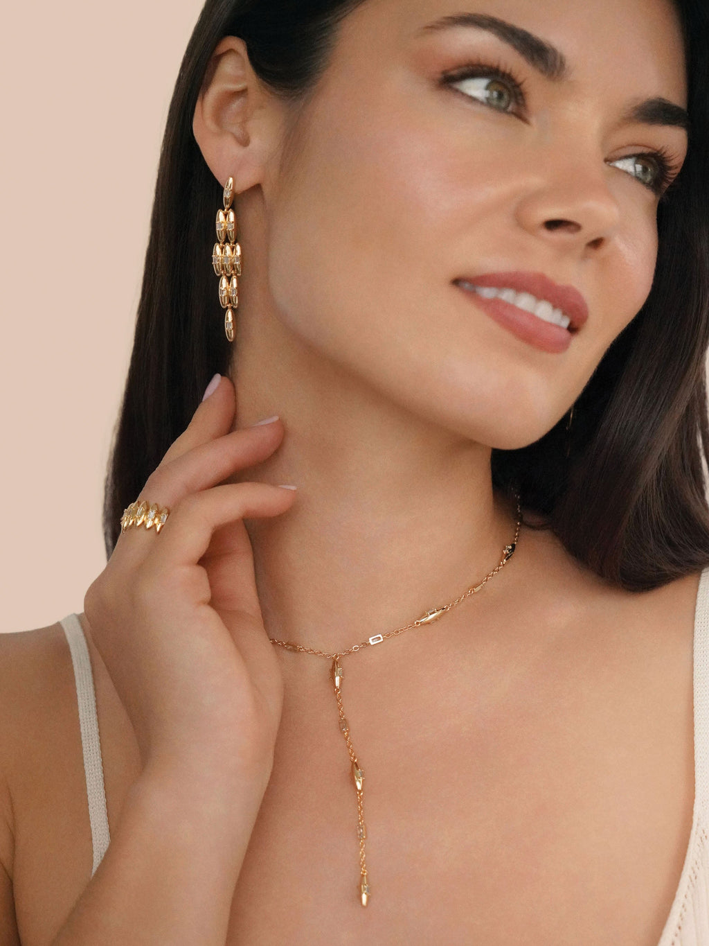 Oval Dome Baguette Dangle Earrings