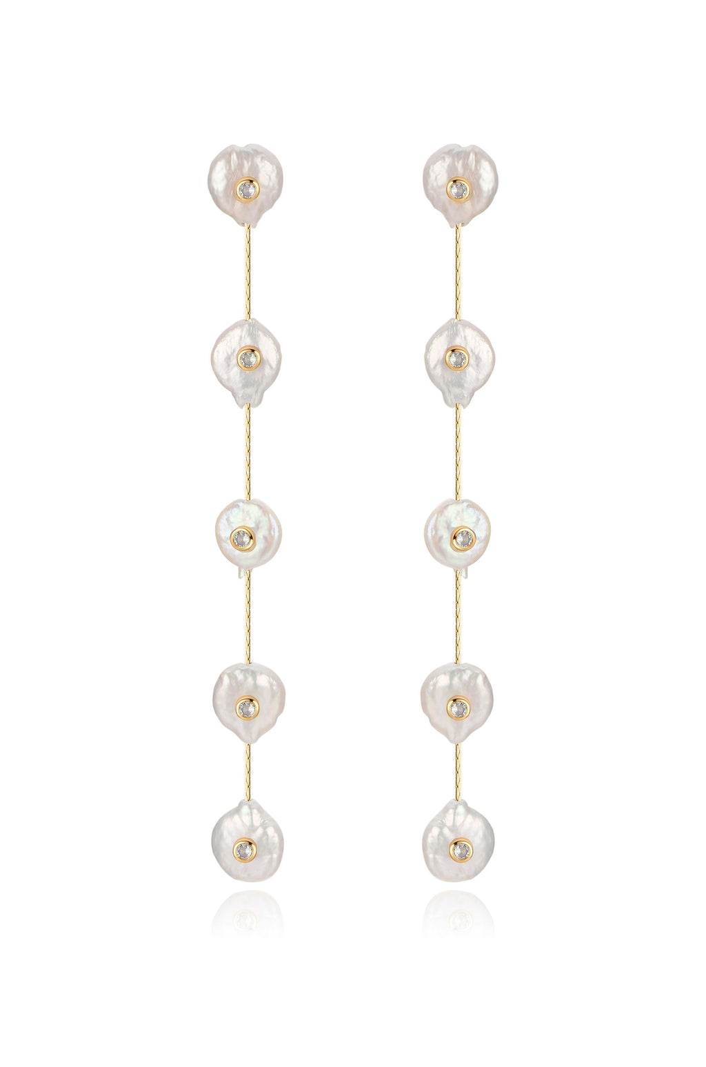 Falling Pearl and Crystal Dotted Drop Earrings
