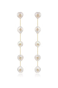 Falling Pearl and Crystal Dotted Drop Earrings