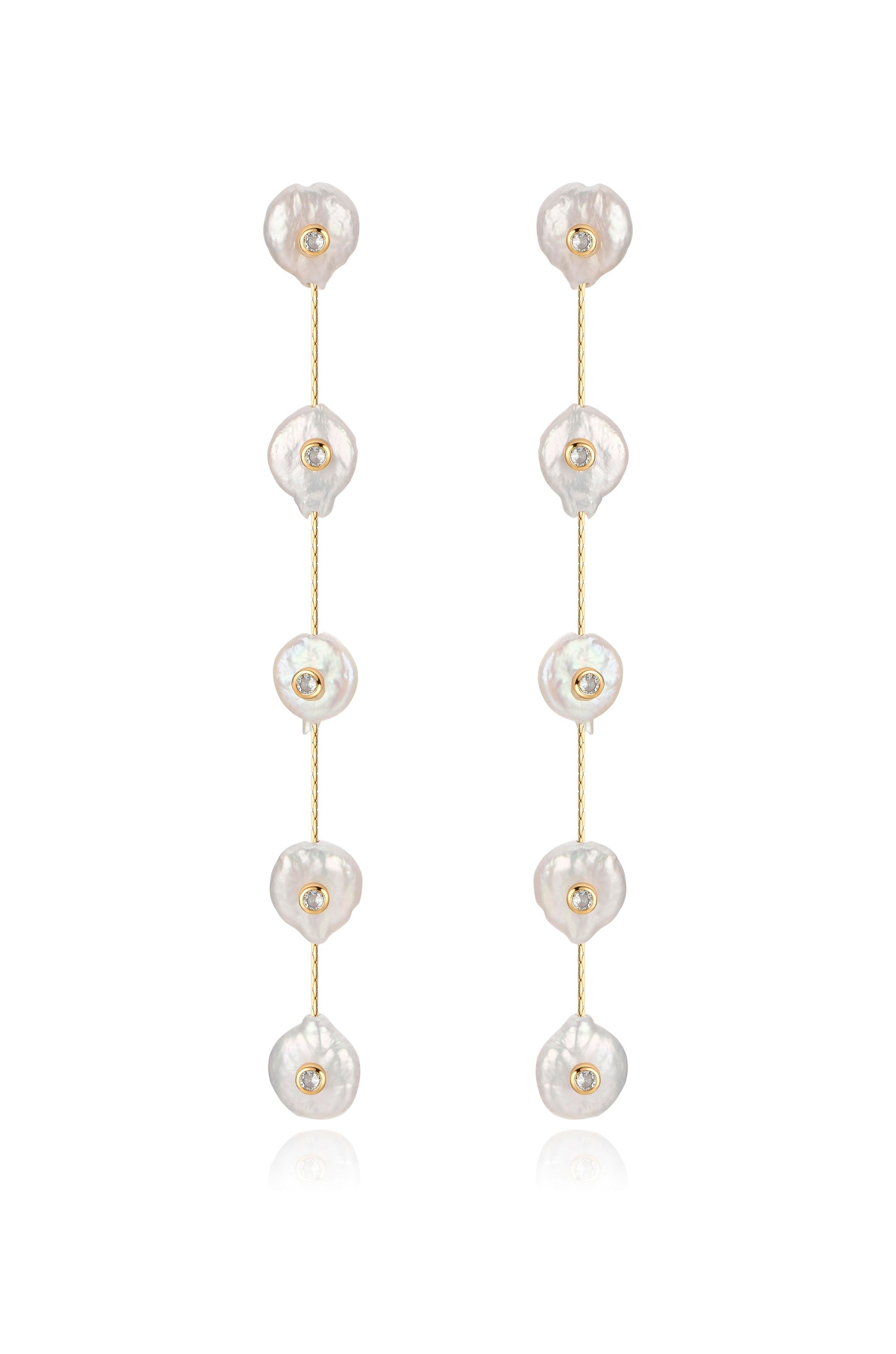 Falling Pearl and Crystal Dotted Drop Earrings