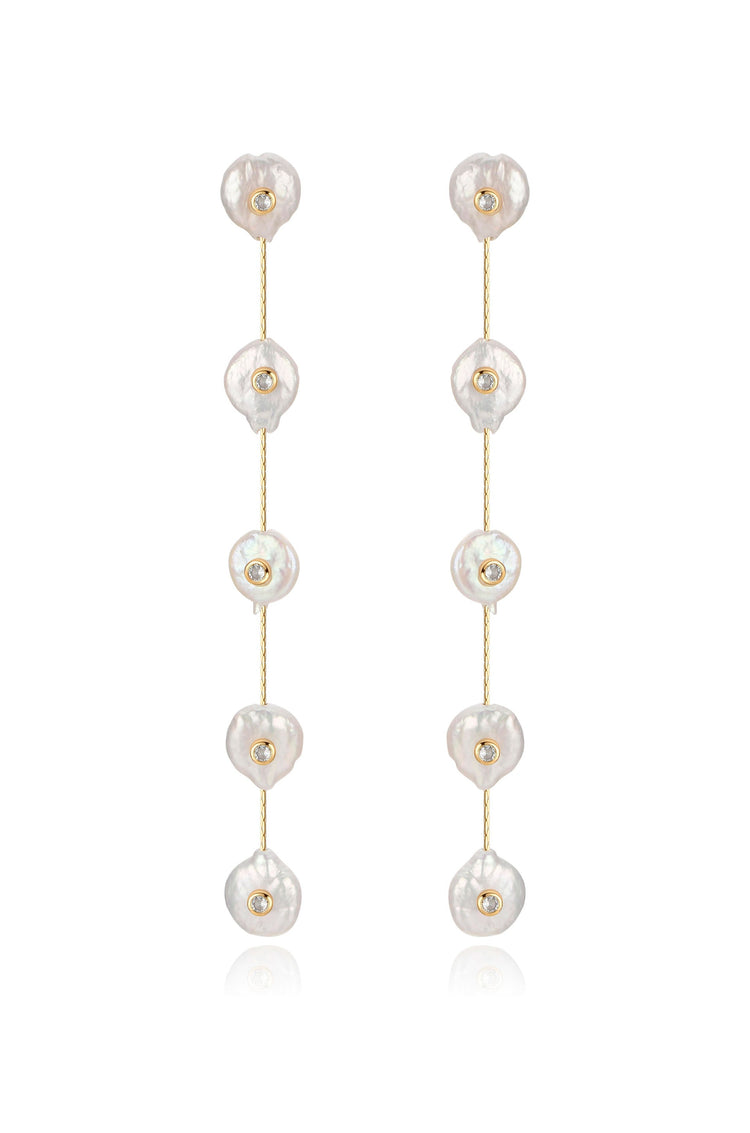 Falling Pearl and Crystal Dotted Drop Earrings