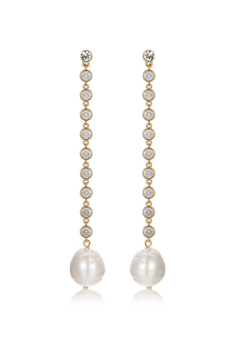 Crystal Chain Pearl Drop Earrings