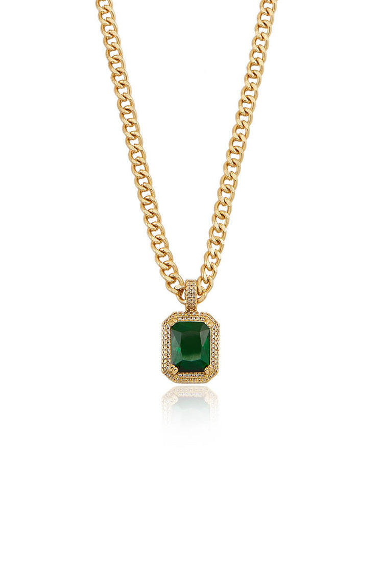 Emerald CZ Pendant Link Necklace