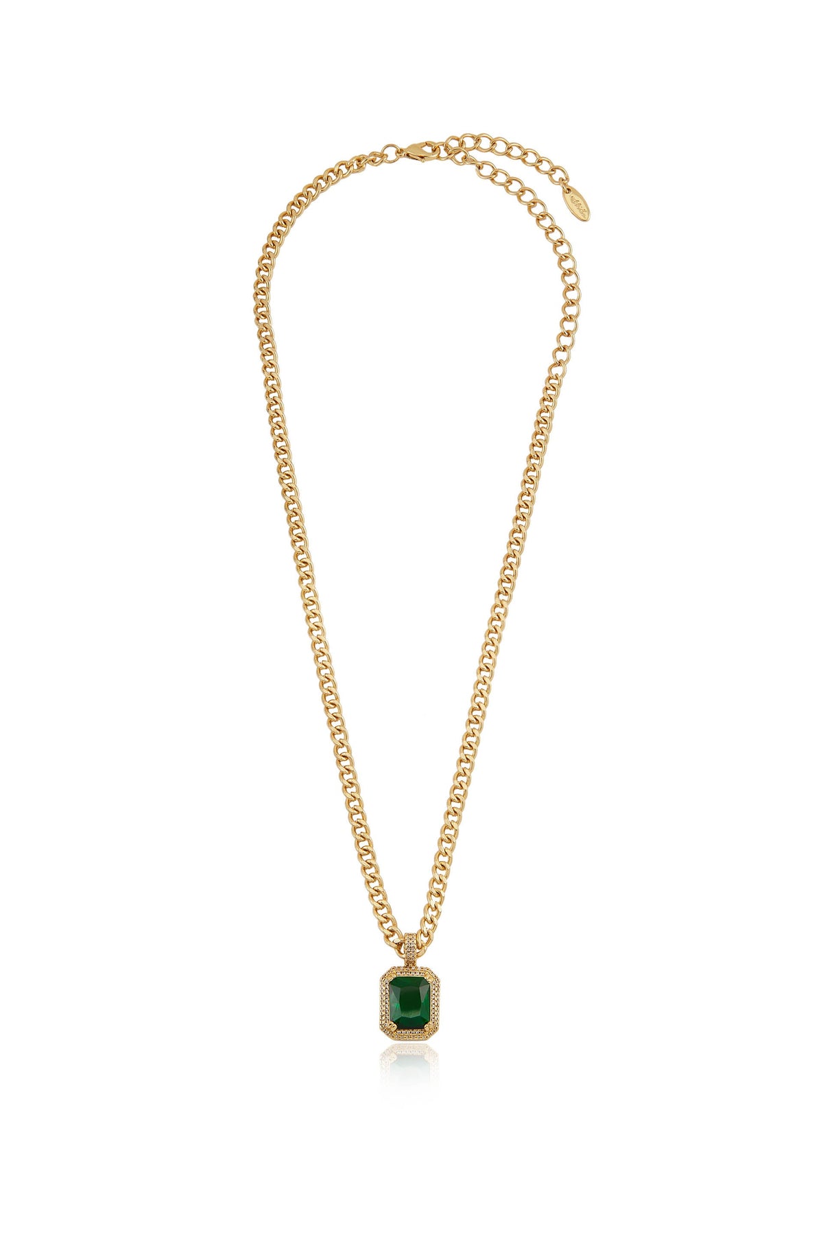 Emerald CZ Pendant Link Necklace