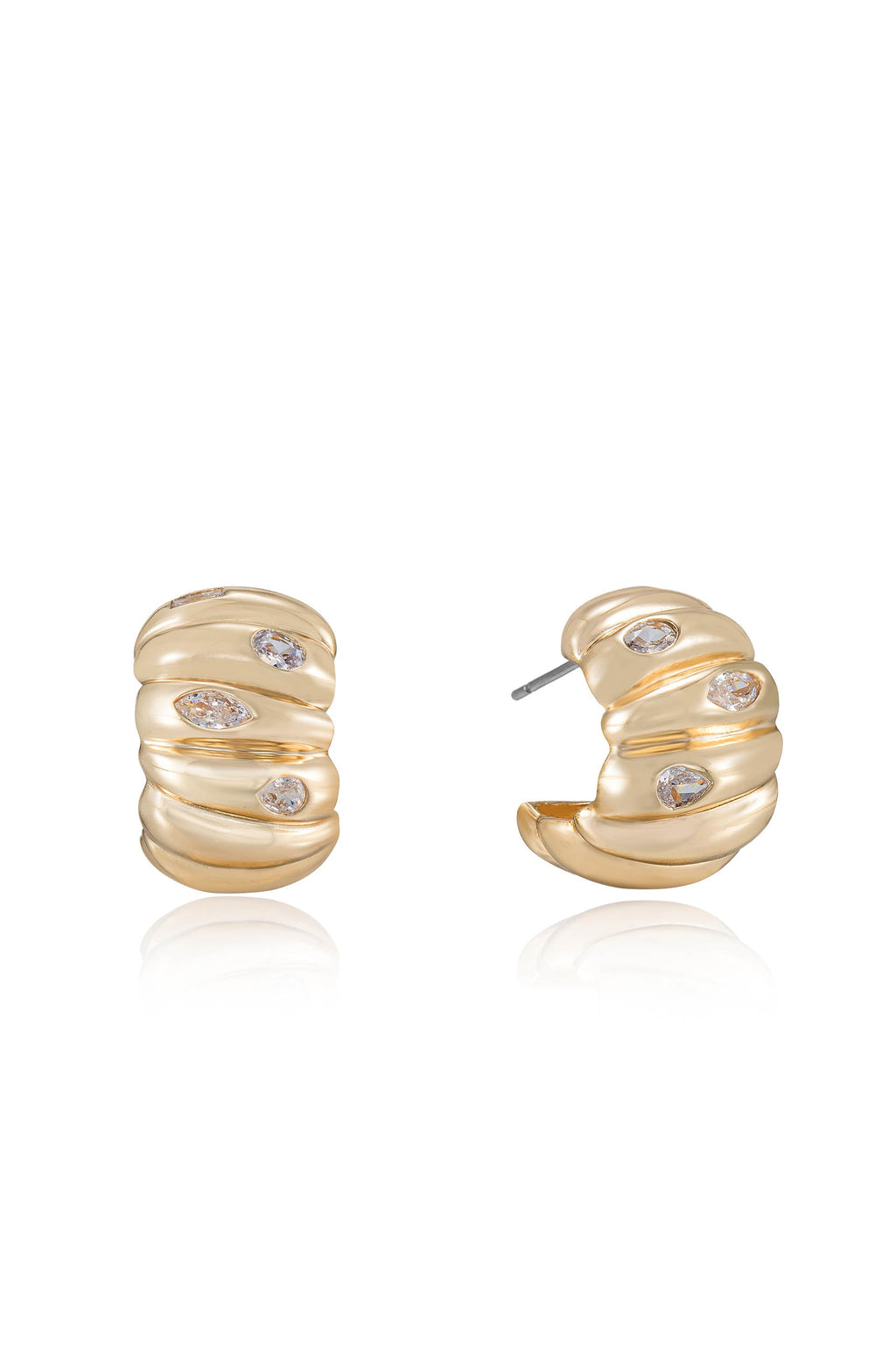 Bezel Crystal Crescent Huggie Hoops