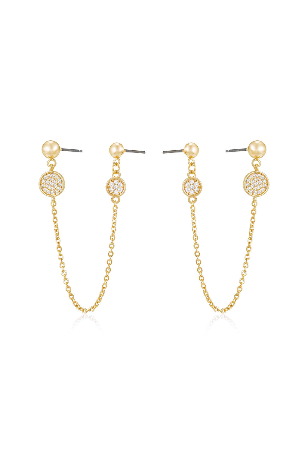 Double Piercing Chain Drop Earrings