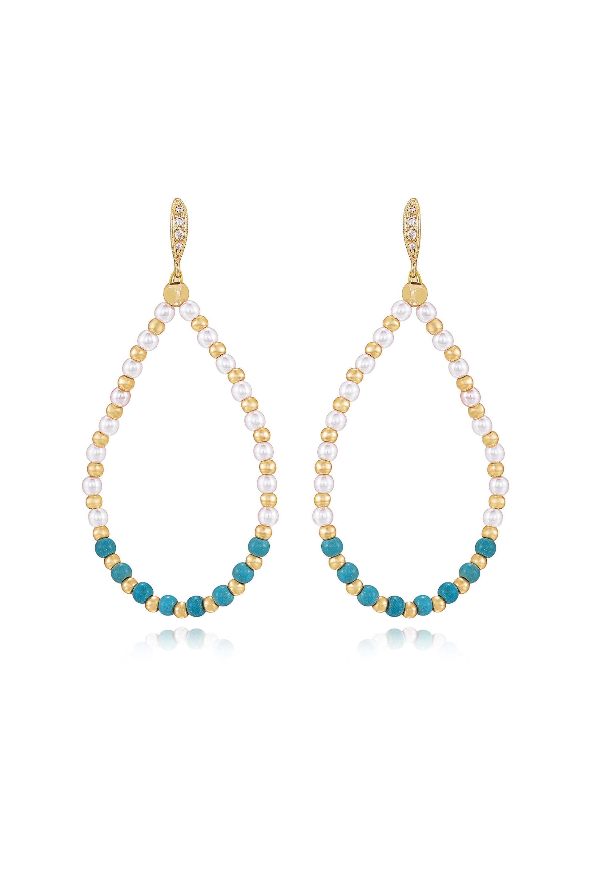 Turquoise and Pearl Teardrop Earrings