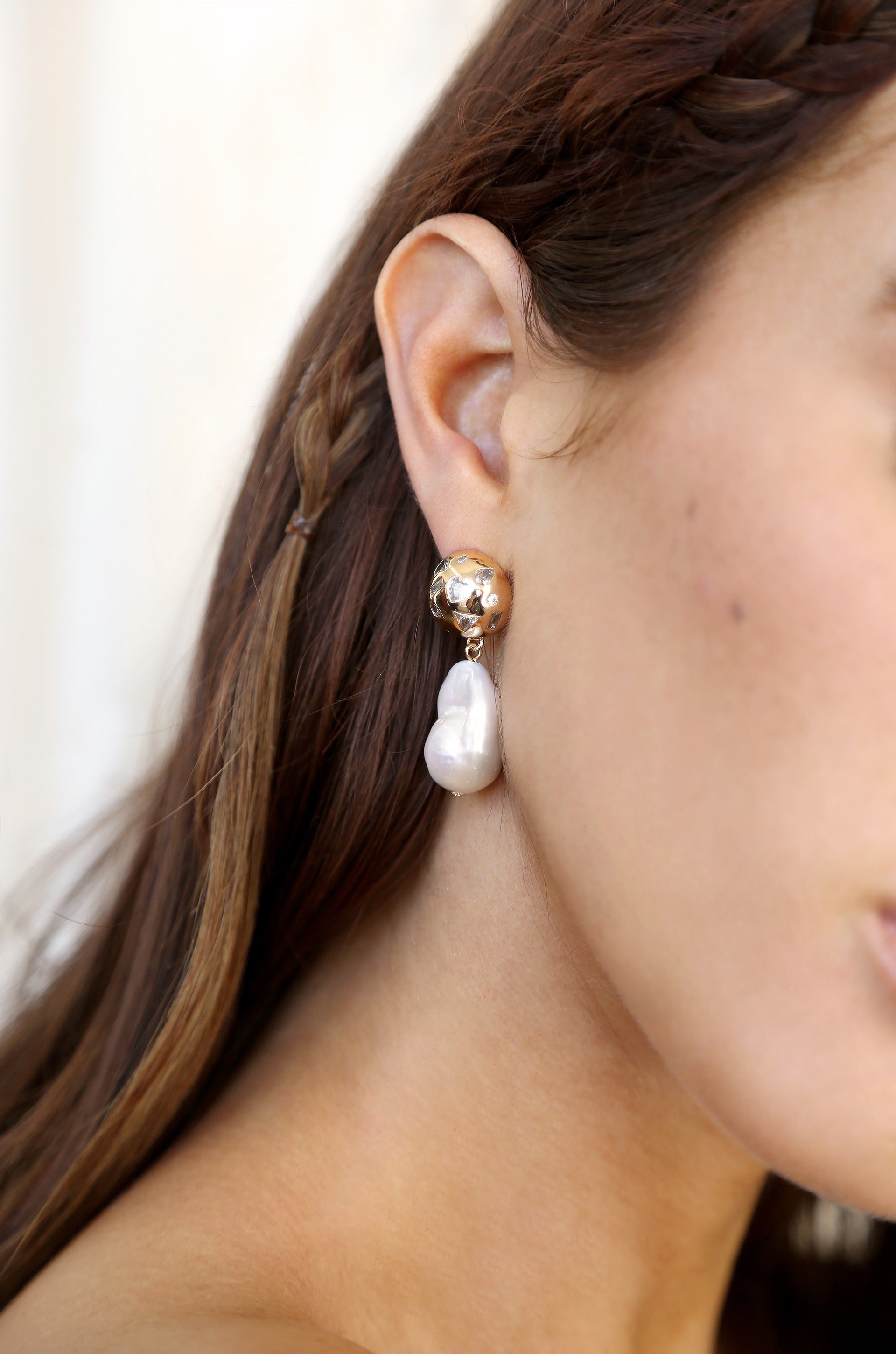 Bezel Ball Drop Pearl Earrings