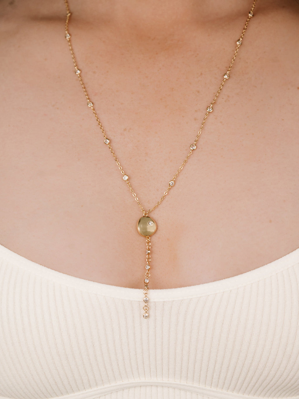 Polished Pebble Crystal Chain Lariat