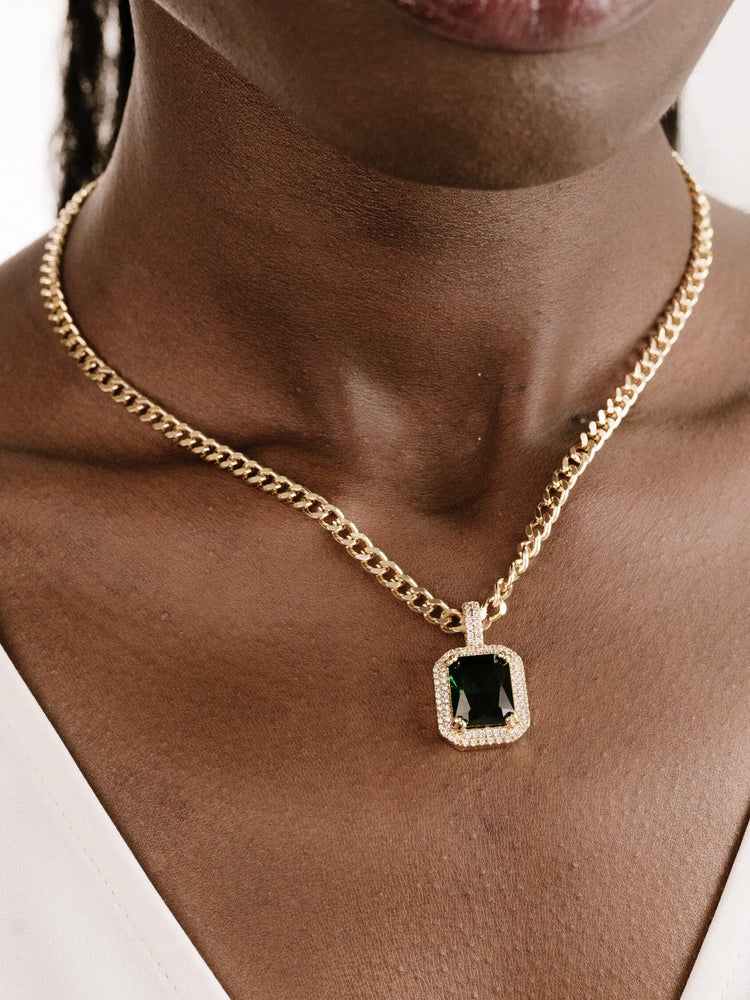 Emerald CZ Pendant Link Necklace