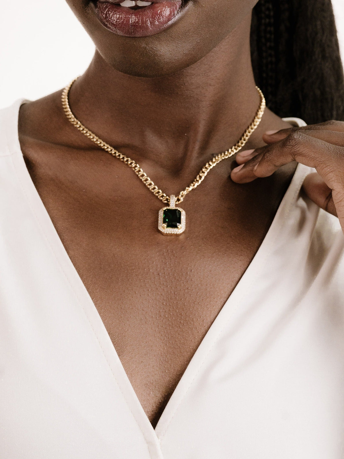 Emerald CZ Pendant Link Necklace